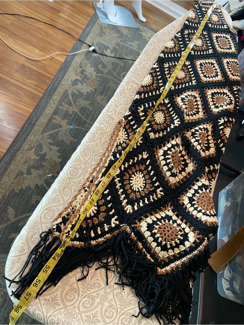 Elan Crochet Aleki Granny Square Fringe Slip Maxi Dress Sheer Coverup Small [TE] - Picture 4 of 13
